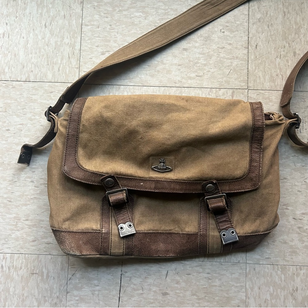 Vivienne Westwood Tan and Brown Canvas Messenger Bag